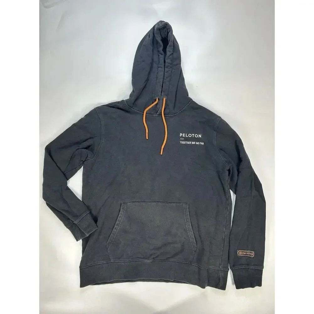 Peloton Black Hoodie with Orange Drawstrings